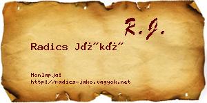 Radics Jákó névjegykártya